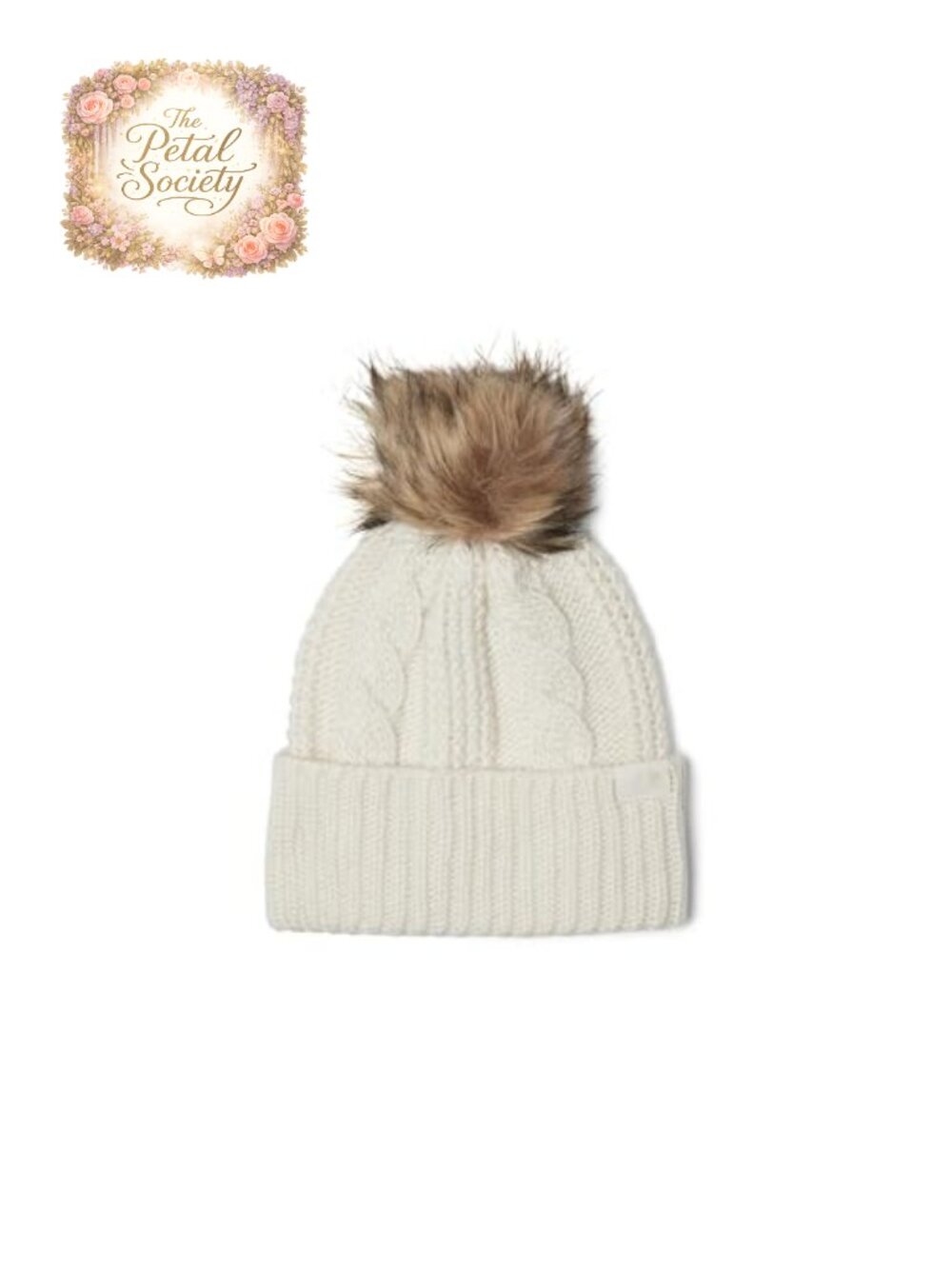 Cuffed Winter Beanie with Oversized Faux-Fur Pom & Cable Detailing